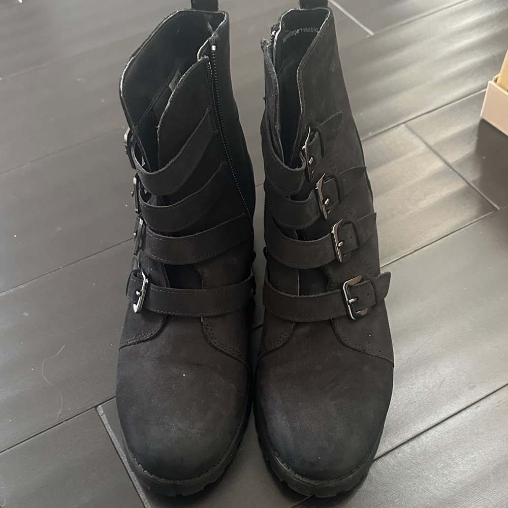 Blondo Black Multi-Buckle Combat Boots